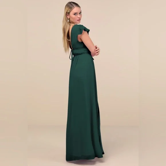 Lulus chiffon emerald green maxi dress nwot